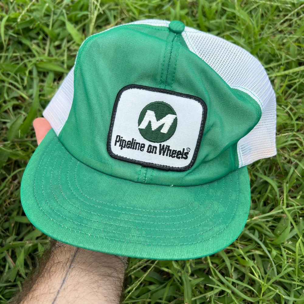 Vintage 1970s Hat Pipeline on Wheels Richmond Headwear USA‎ Oilfield Roughneck